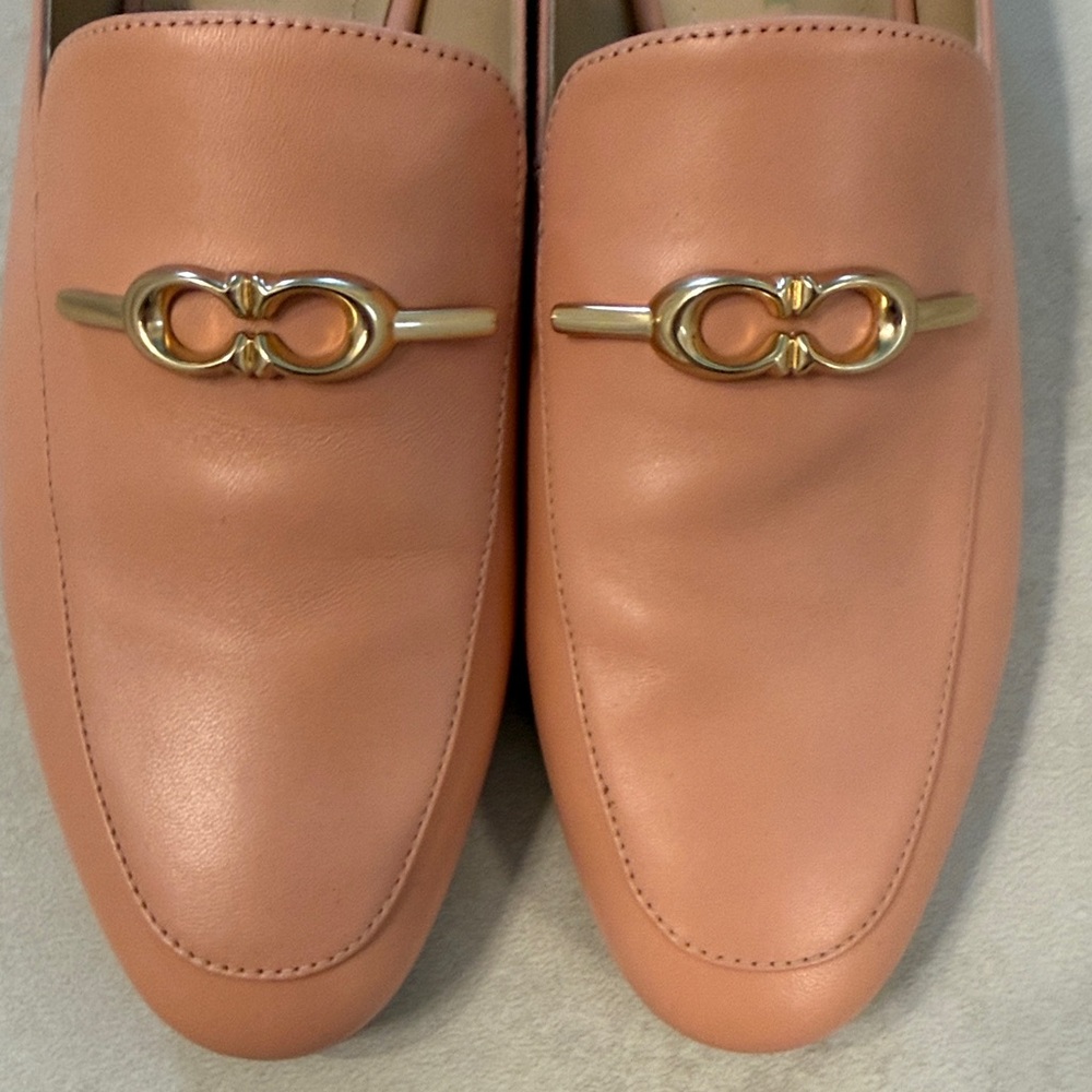 Coach Pink Leather Horsebit Loafer Mules with Gold Accents - Picture 3 of 9